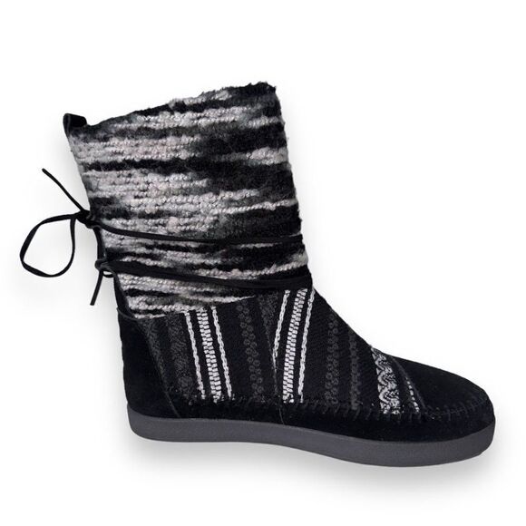 Toms Nepal Yarn Winter Suede Boots Black / Grey 770615 Women's 8.5 - Picture 7 of 11